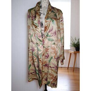 J. Peterman XL 100% Silk Robe, Button Close,  Tropical Floral, Vintage NO BELT